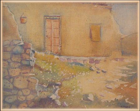 Cityscape watercolor painting titled 'The Door', 12x15 inches, by artist Fareed Ahmed on Canvas Board