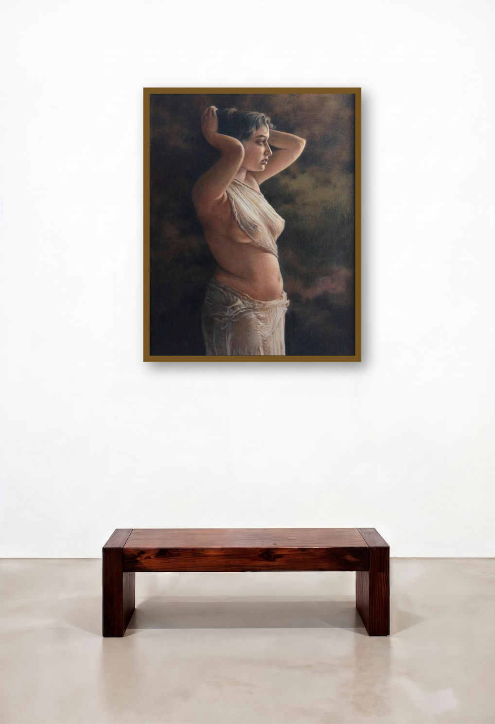 The Drenched Girl (Lady with a Letter) by artist Shyam Verma displayed in a Designer Bedroom