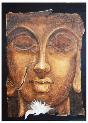 Religious oil painting titled 'The Face Ii', 36x48 inches, by artist Manoj Muneshwar on Canvas