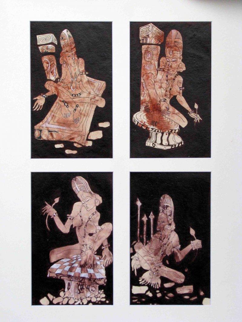 Figurative acrylic painting titled 'The Form of Sculpture II', 30x26 inches, by artist Mahesh Pal Gobra on paper