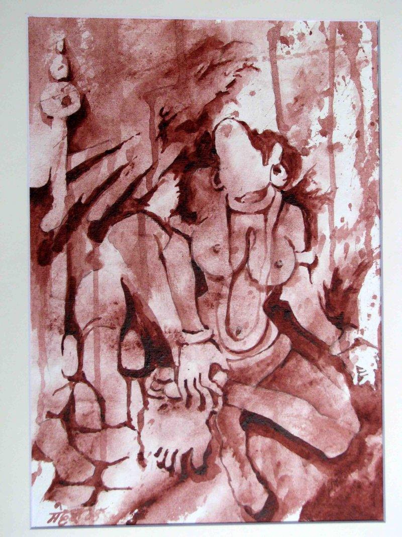 Figurative acrylic painting titled 'The Form of Sculpture VI', 12x10 inches, by artist Mahesh Pal Gobra on paper