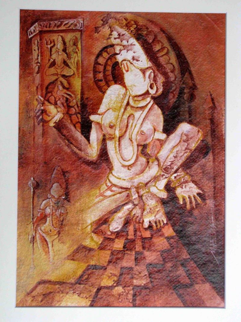 Figurative acrylic painting titled 'The Form of Sculpture VII', 12x10 inches, by artist Mahesh Pal Gobra on paper