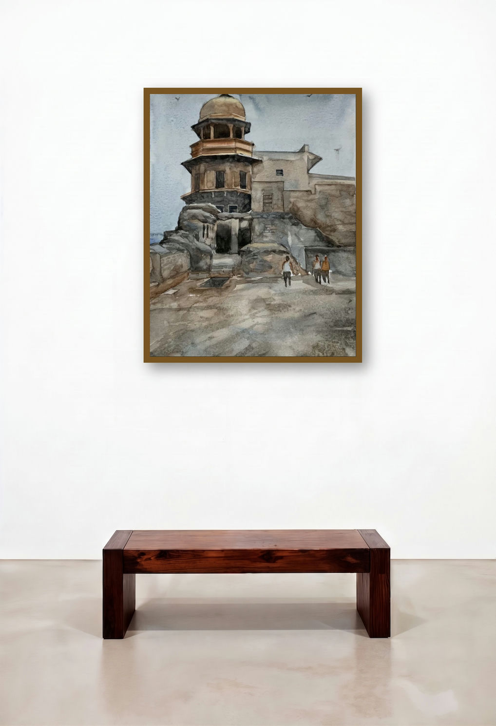The Fort (Ancient Echoes) by artist Prasad Thite displayed in a Mid-Century Modern Study