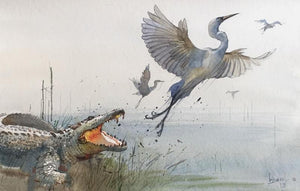 The Great Escape (Untitled) by Bijay Biswaal, Original Watercolor Animal Painting on Paper, Small Horizontal Wall Art