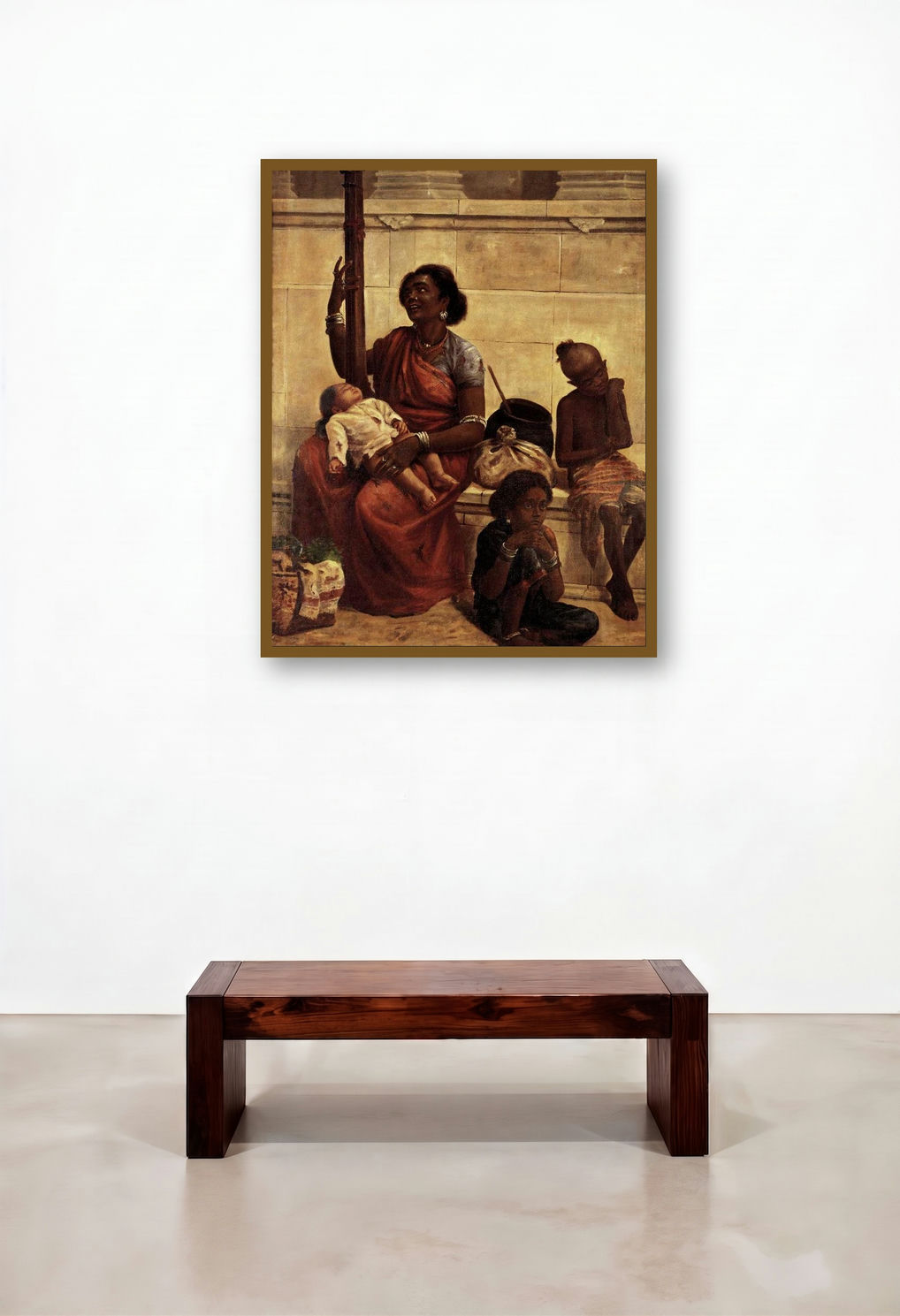 The Gypsies (A Gypsys Charm) by artist Raja Ravi Varma displayed in a Scandinavian Hotel Suite