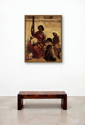 The Gypsies (A Gypsys Charm) by artist Raja Ravi Varma displayed in a Scandinavian Hotel Suite