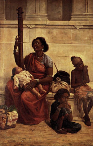 The Gypsies (A Gypsys Charm) by Raja Ravi Varma, Print Oil Figurative Painting on Canvas, X-Small Vertical Wall Art