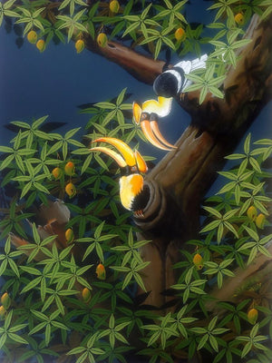 Animals acrylic painting titled 'The Hornbills 107', 48x36 inches, by artist Varghese Kalathil on Canvas