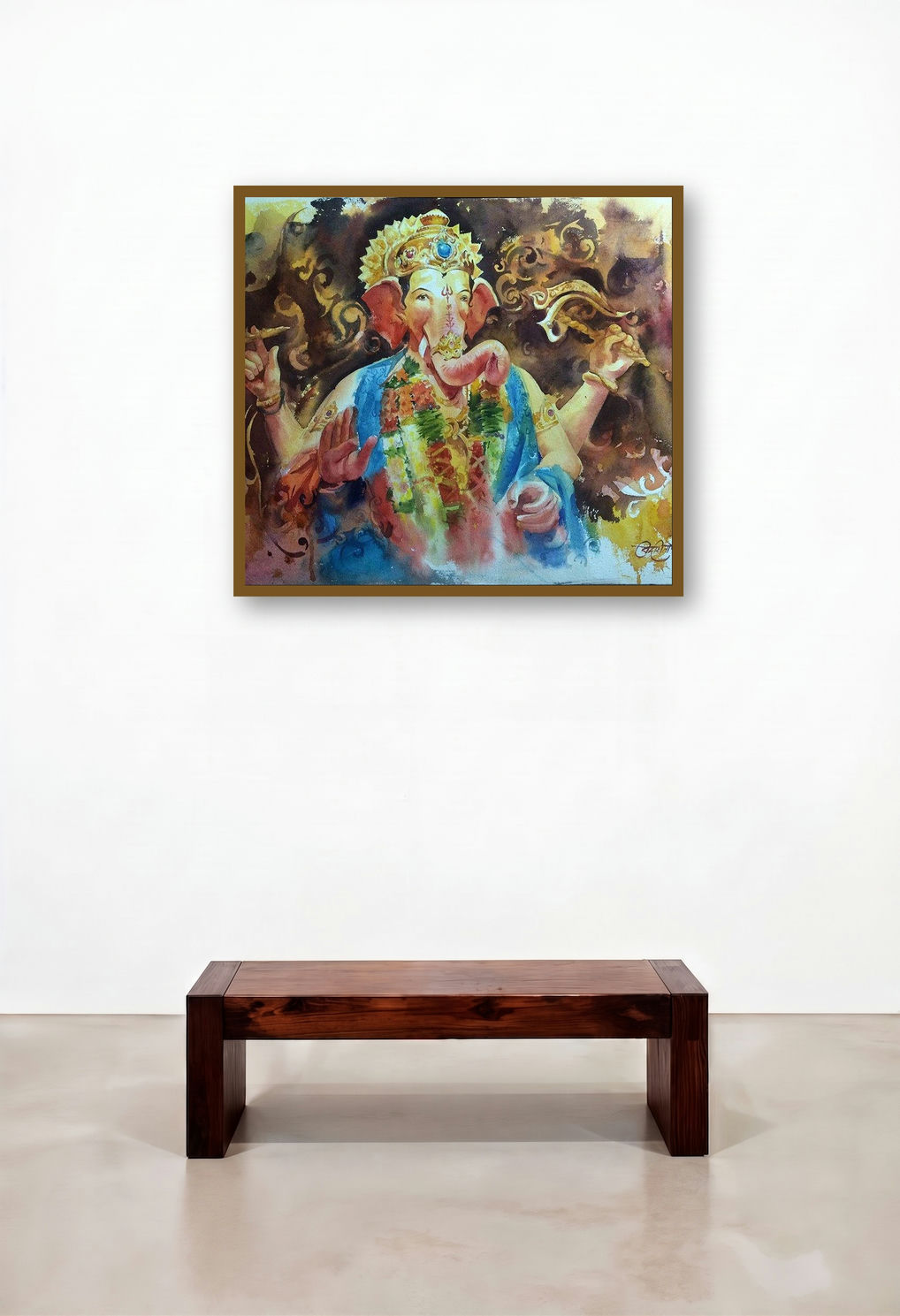 The King (Lord Ganesha) by artist Vikrant Shitole displayed in a Contemporary Luxury Reception Area