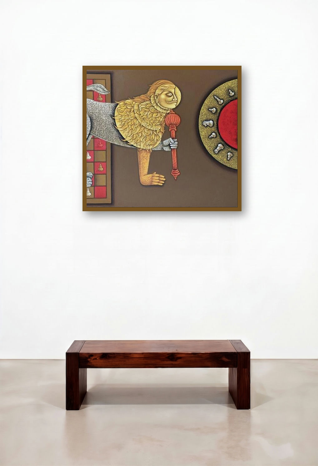 The Leader (Guardian of the Game) by artist Satyajeet Shinde displayed in a Mid-Century Modern Reception Area
