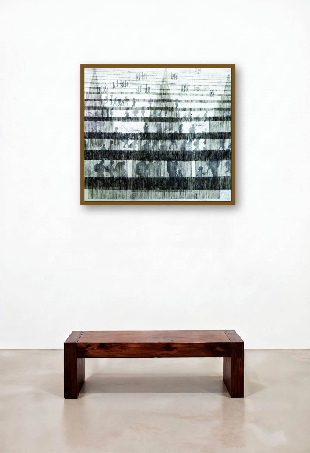 The Line (Hidden Procession) by artist Pratap Manna displayed in a Rustic Foyer
