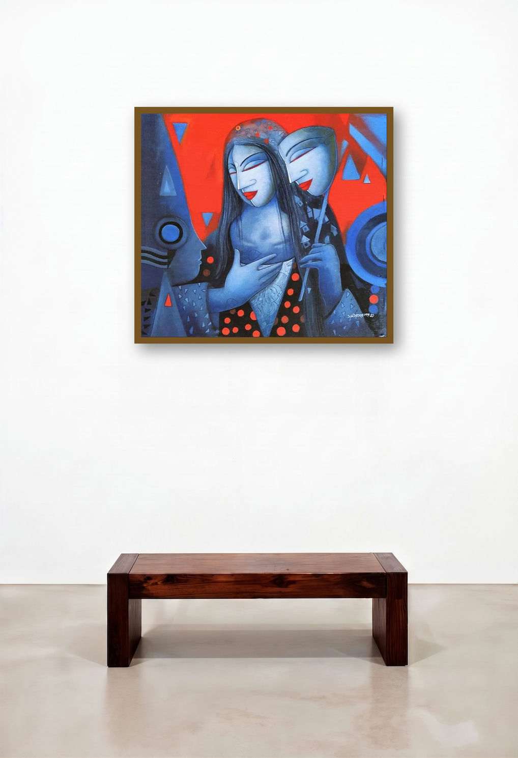 The Mask 3 (Hidden Identity) by artist Samir Sarkar displayed in a Transitional Library