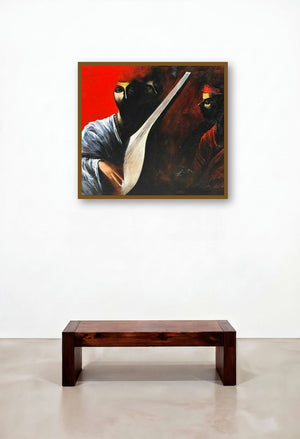 The Musician Ii (Celestial Harmony: A Duet of Souls) by artist Narayan Shelke displayed in a Urban Loft Library