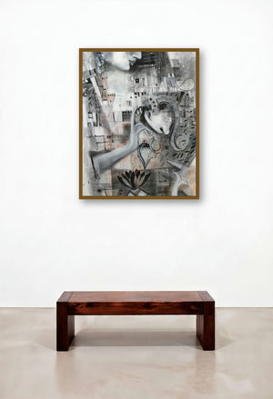 The Notes Of Silence (Celestial Crossroads**) by artist Madan Lal displayed in a Elegant Library