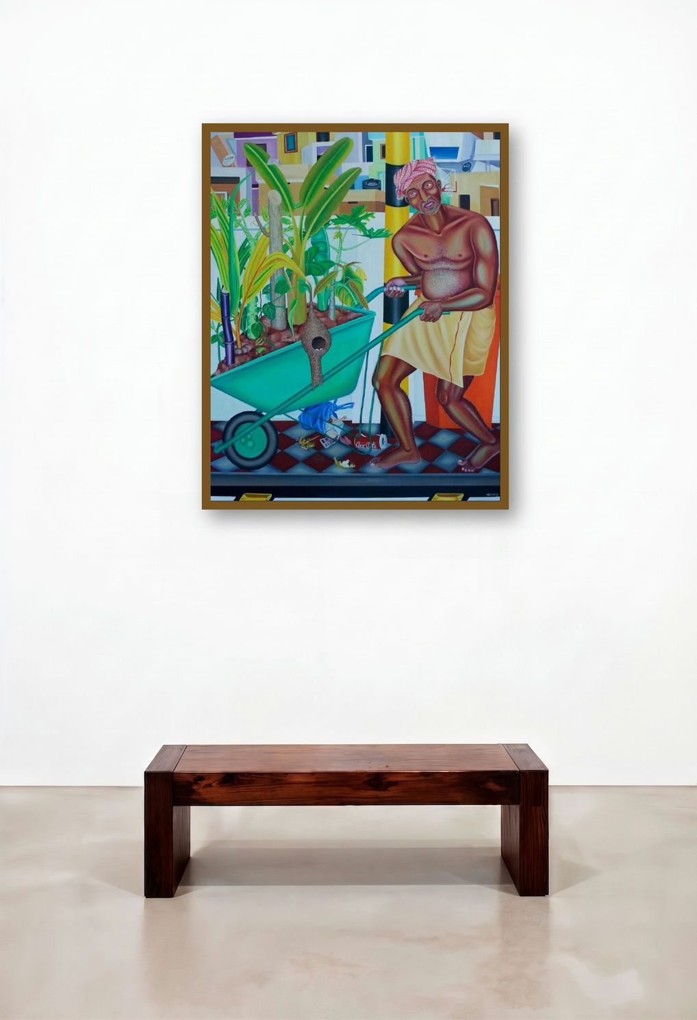 The Oasis (A Patch of Green) by artist Rejeesh Sarovar displayed in a Scandinavian Dining Room