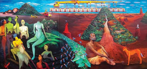The One Who Lost Everything (Displaced and Dismembered) by Anoop Mv, Original Acrylic Figurative Painting on Canvas, X-Large Horizontal Wall Art