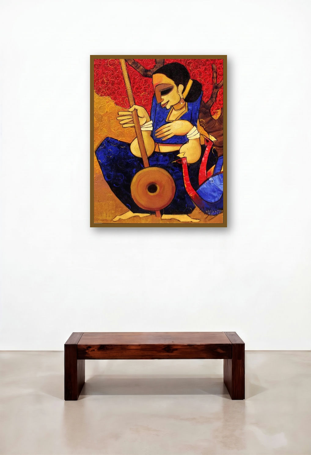 The Oracle (Harmony in Nature) by artist Sarang Waghmare displayed in a Japandi Hallway
