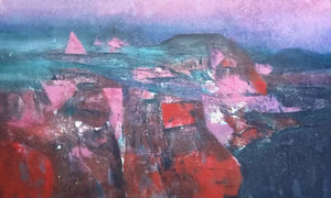 The Part Of Nature (Twilight Reflections) by Dnyaneshwar Dhavale, Original Acrylic Abstract Painting on Canvas, Large Horizontal Wall Art