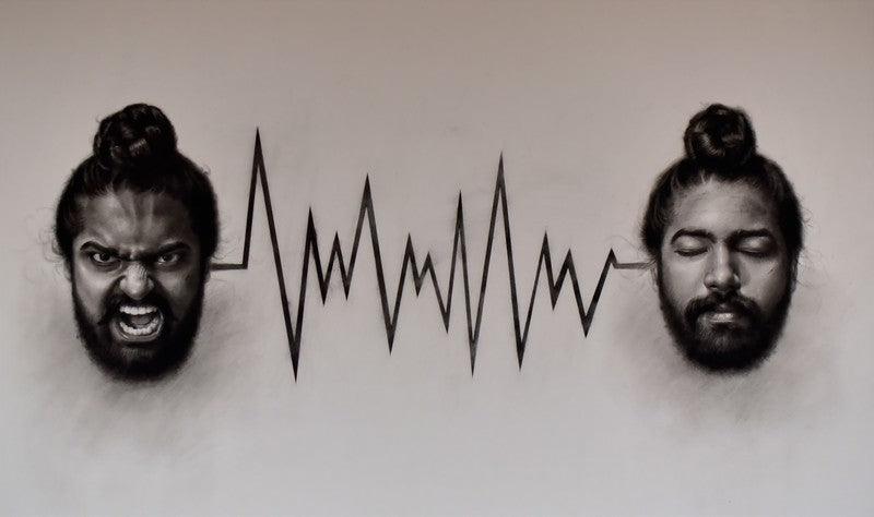 Figurative charcoal drawing titled 'The Path Of Ultimate Peace', 16x40 inches, by artist Kulwinder Singh on Paper