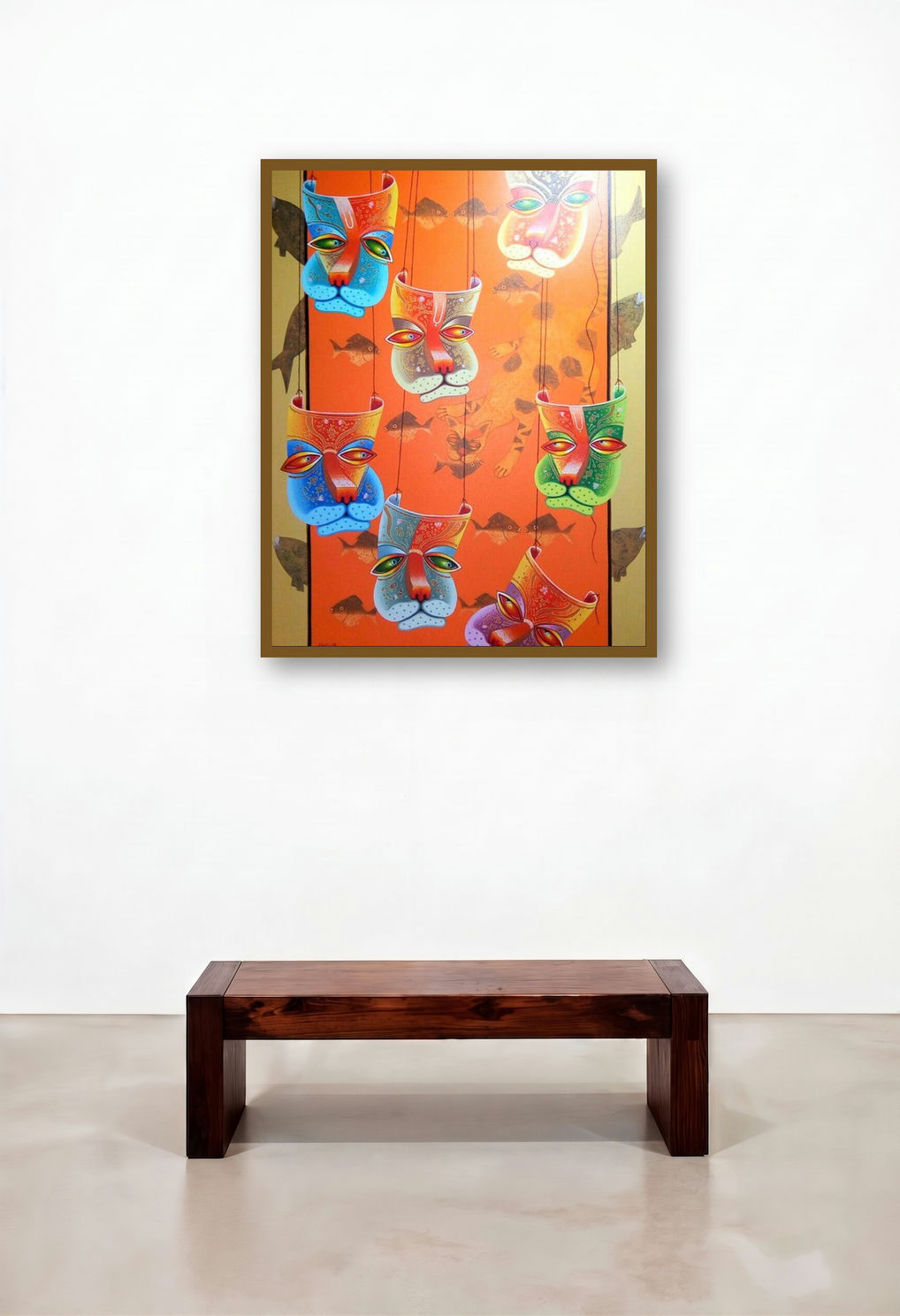 The Player (A Maskerade of Faces) by artist Nur Ali displayed in a Traditional Hotel Suite