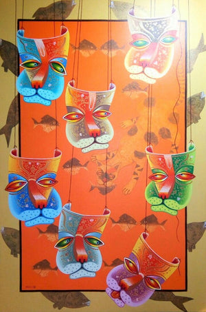 Animals acrylic painting titled 'The Player', 42x28 inches, by artist Nur Ali on Canvas