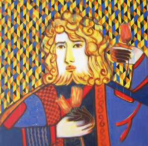 The Prince by Rajesh Choudhari, Original Acrylic Figurative Painting on Canvas, Small Square Wall Art