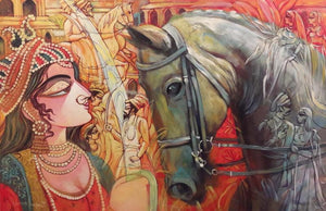 Figurative acrylic painting titled 'The Queen', 24x36 inches, by artist Subrata Ghosh on Canvas
