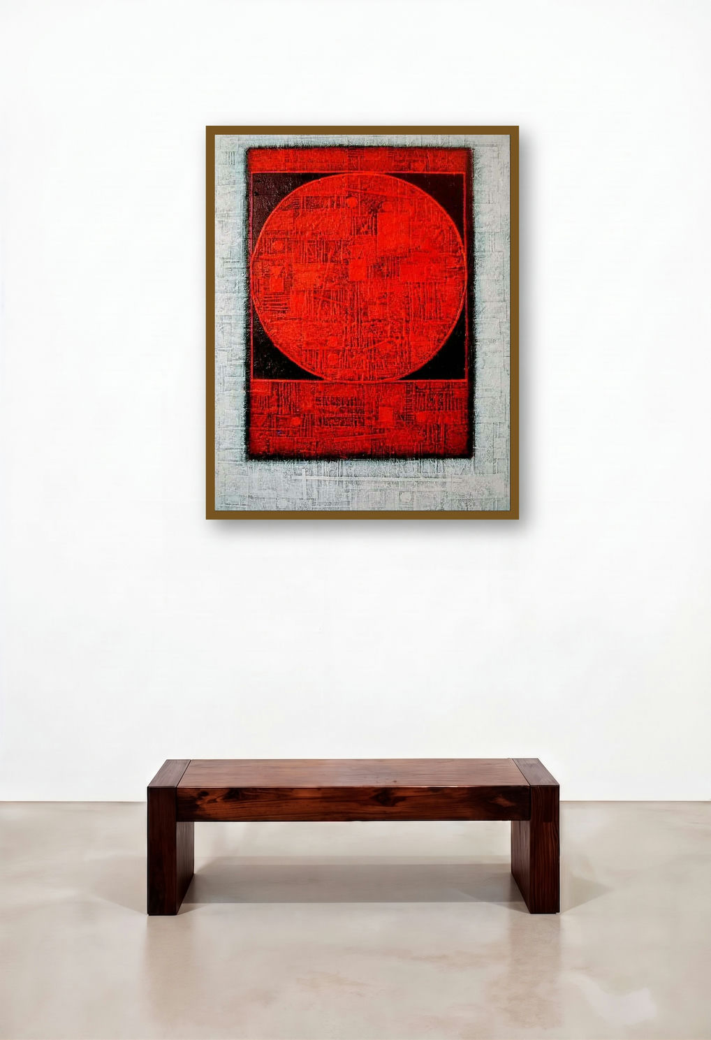 The Red Moon by artist Basuki Dasgupta displayed in a Elegant Hotel Lobby