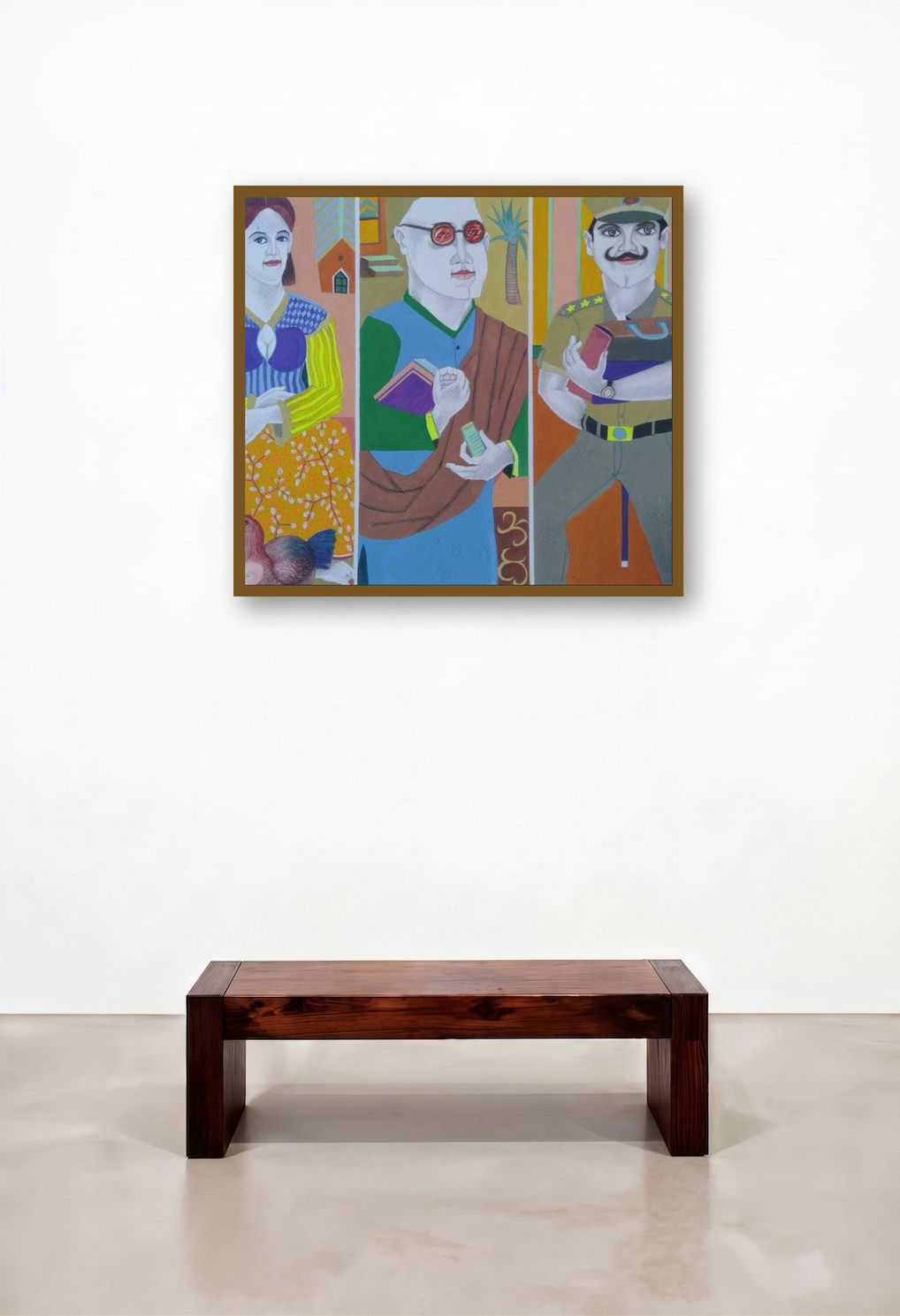 The Role We Play by artist Shripad Gurav displayed in a Contemporary Luxury Bedroom