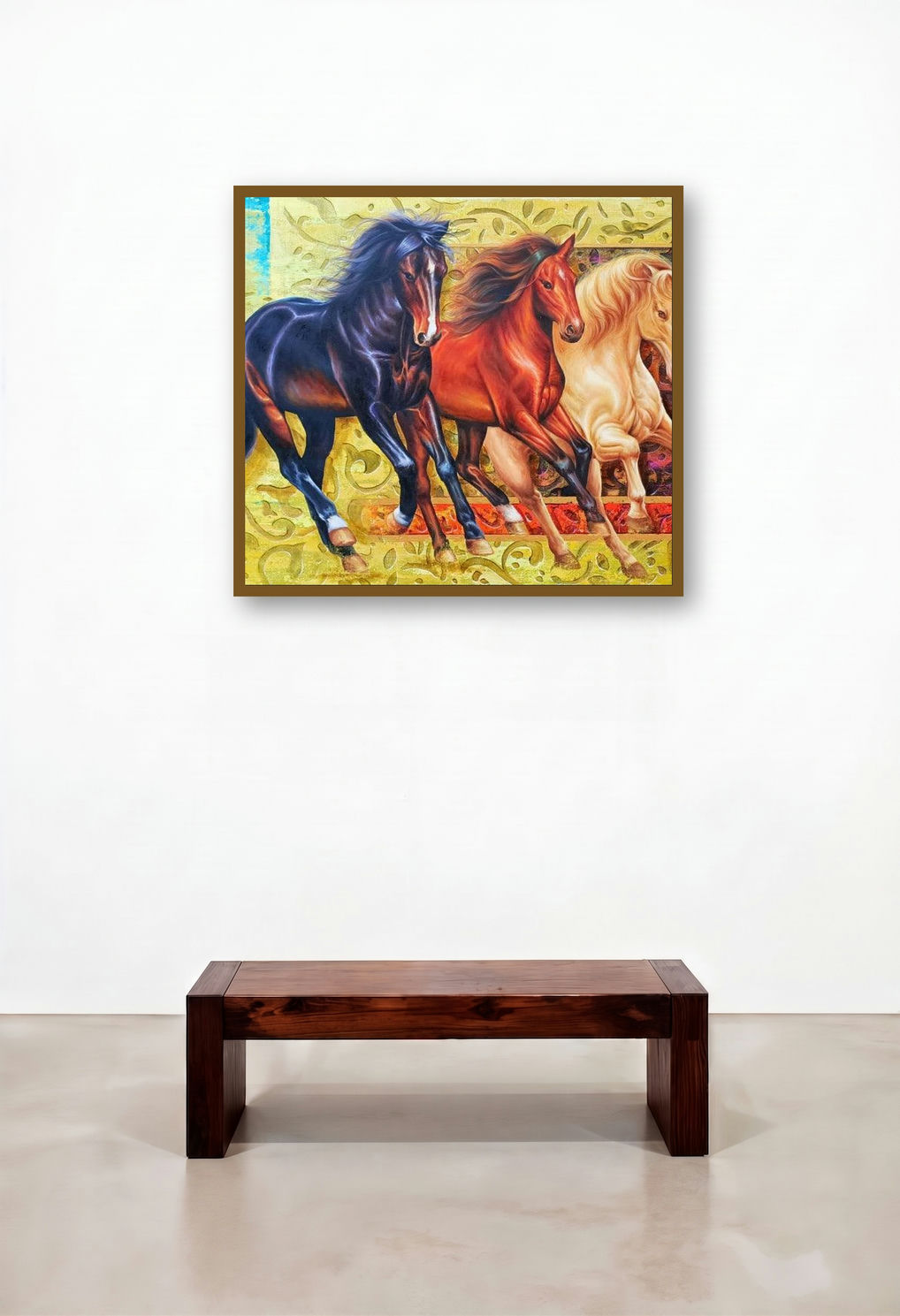 The Royal Running Horse (The Gallop) by artist Pradeep Kumar displayed in a Traditional Hotel Suite