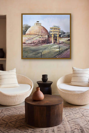 The Sanchi Stupa (A Relic of the Past) by artist Ranabir Saha displayed in a Contemporary gallery