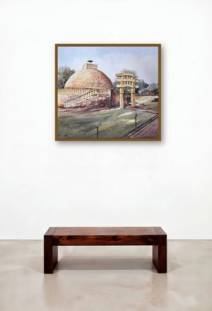The Sanchi Stupa (A Relic of the Past) by artist Ranabir Saha displayed in a Scandinavian Family Room