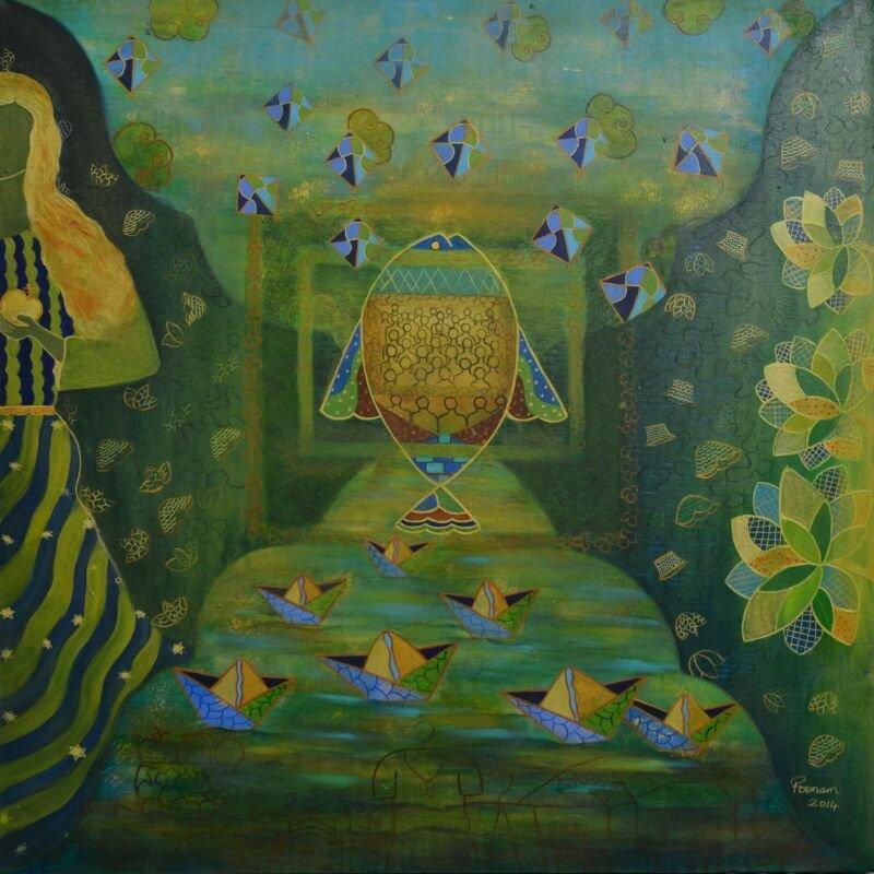 Abstract acrylic painting titled 'The Secret Self Ii', 36x36 inches, by artist Poonam Agarwal on Canvas
