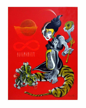 Folk Art acrylic painting titled 'The Shiva', 36x48 inches, by artist Mahesh Pal Gobra on canvas