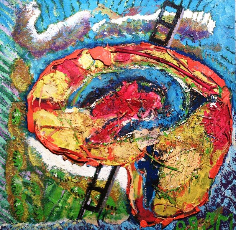 Abstract acrylic painting titled 'The silence', 22x22 inches, by artist Jean Maroquesne on wood