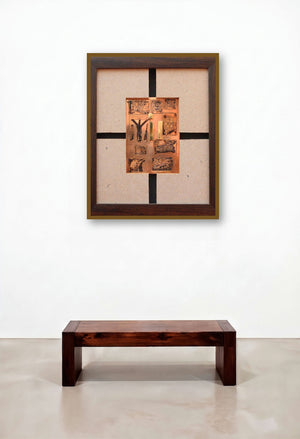 The Sindhu Series 10 (A Chronicle of Symbols) by artist Kajal Gaitonde displayed in a Minimalist Foyer