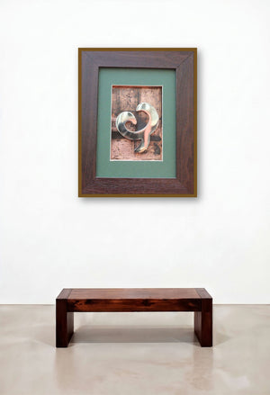 The Sindhu Series 11 (A Dance of Metal) by artist Kajal Gaitonde displayed in a Boutique Hotel Style Study