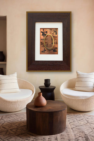 The Sindhu Series 19 (A Portal of Gold) by artist Kajal Gaitonde displayed in a Minimalist gallery