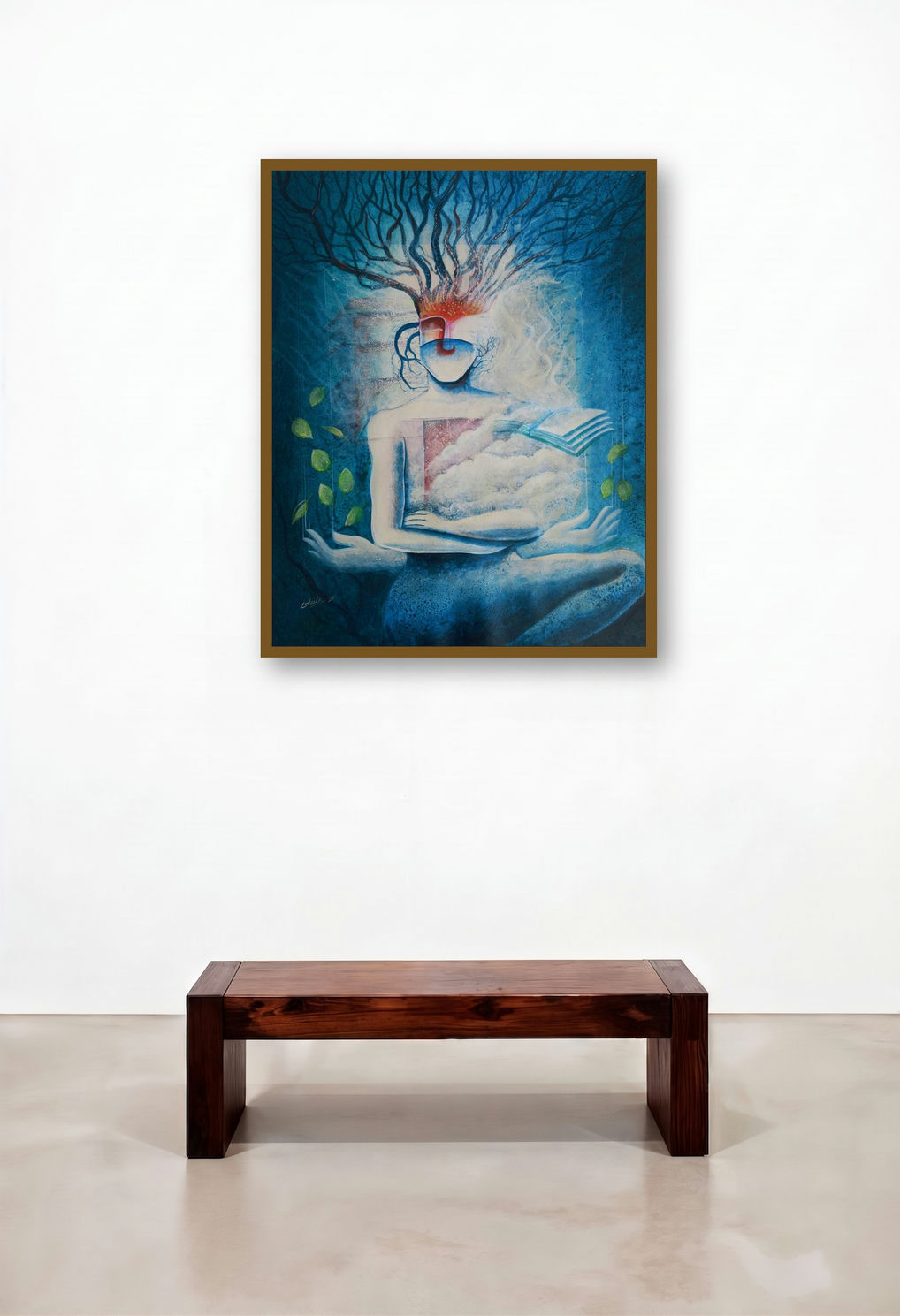 The Subconscious Mind 2 (Rooted in Knowledge) by artist Anil Kumar Vishwakarma displayed in a Mid-Century Modern Hallway