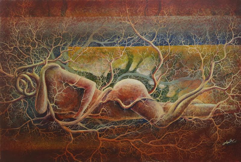 contemporary acrylic painting titled 'The Subconscious Mind', 21x31 inches, by artist Anil K Vishwa on Paper