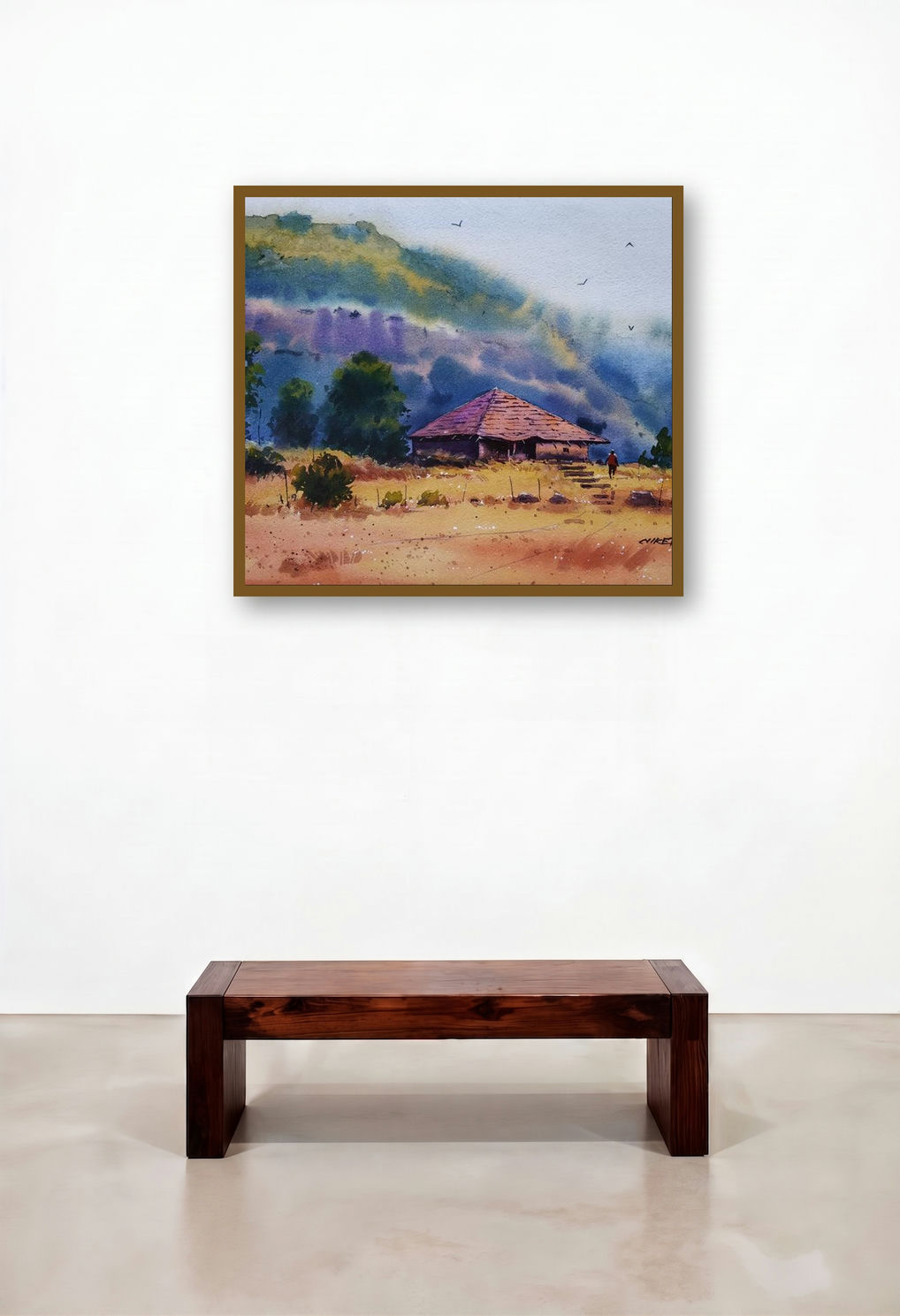 The Traditional House (Serene Solitude**) by artist Niketan Bhalerao displayed in a Designer Reception Area