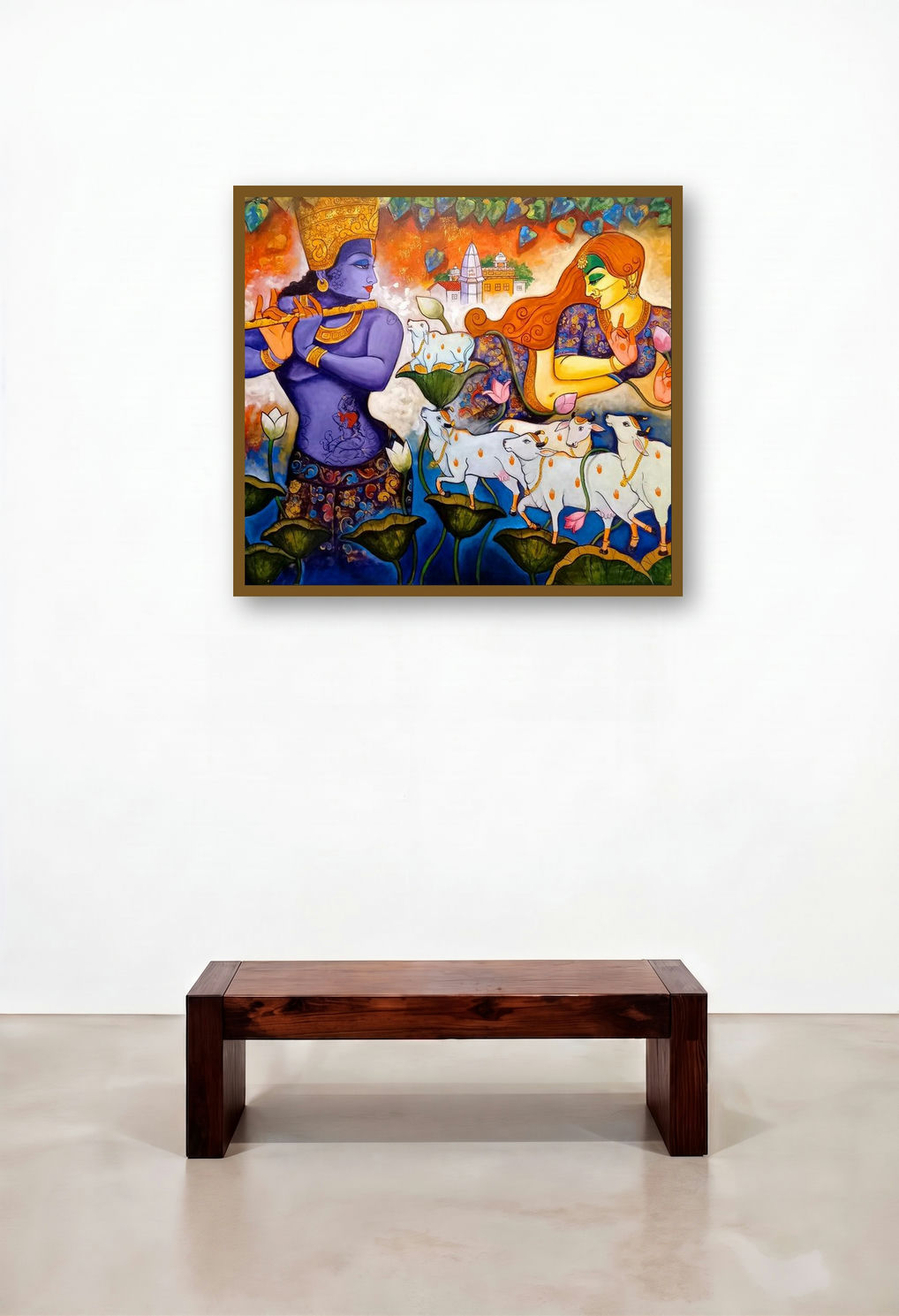The Tune Of Love (Krishna and Radha) by artist Arjun Das displayed in a Designer Hotel Lobby