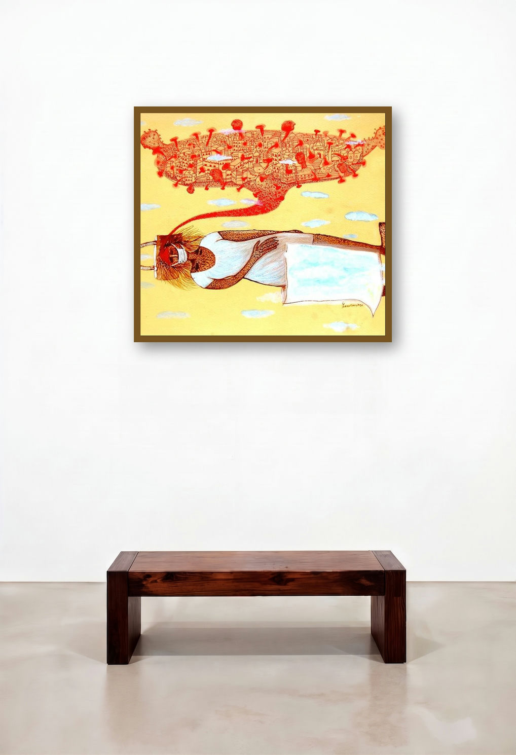 The Whole Country Is Upset Of Corona (The City Within) by artist Poonam Kishor displayed in a Minimalist Home Office