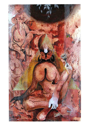Folk Art acrylic painting titled 'The Women IV', 12x10 inches, by artist Mahesh Pal Gobra on paper