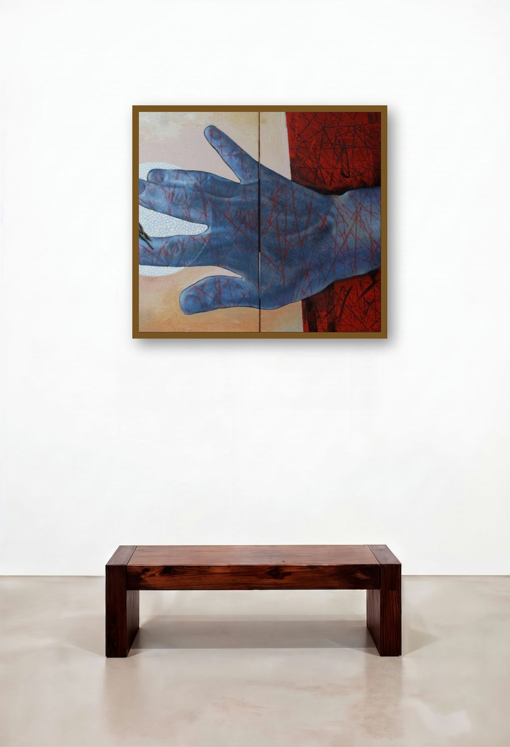 The Yellow Bird 17 (The Guiding Hand) by artist Ashis Mondal displayed in a Boutique Hotel Style Study
