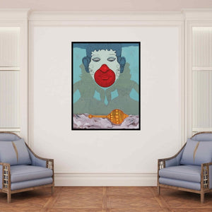 In-situ view of Chaitanya Ingle's 'Theatrical' painting in a room