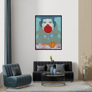 Preview of 'Theatrical' Painting by Chaitanya Ingle shown on a wall in a furnished room.
