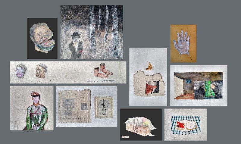 Figurative mixed media drawing titled 'They Might Stay The Night', 27x42 inches, by artist Sarban Chowdhury on Paper