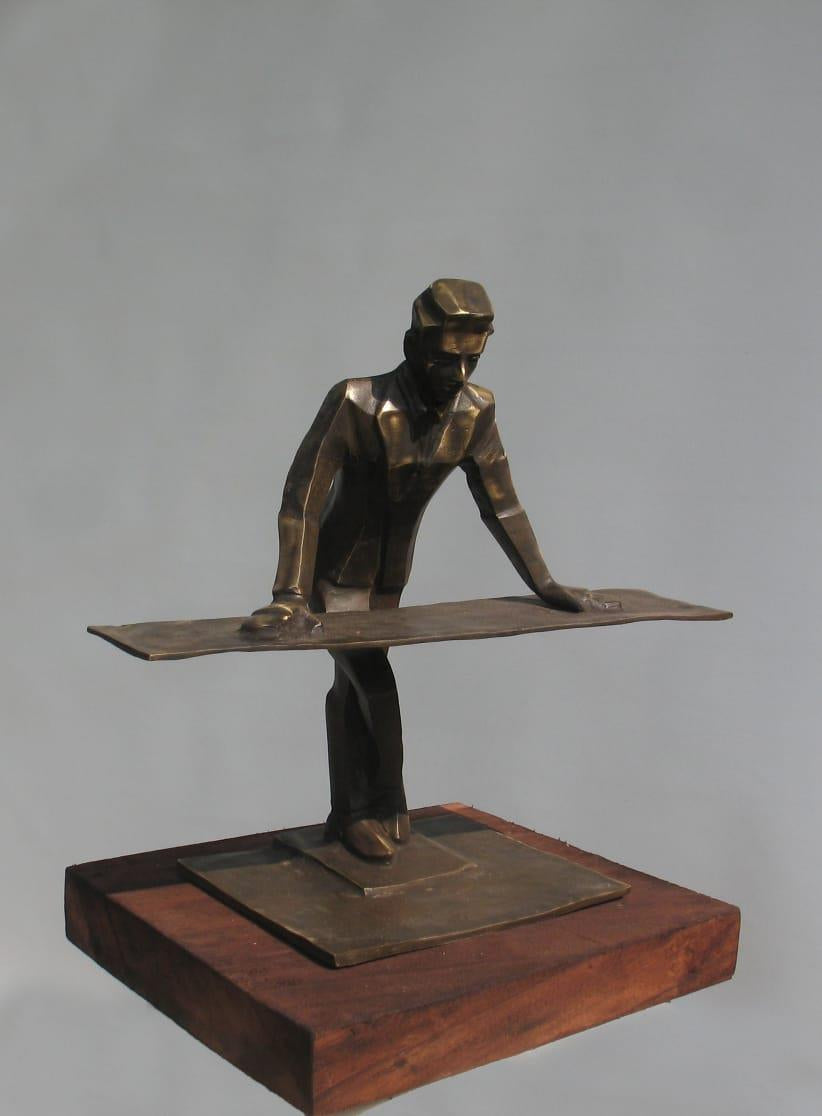 'Thinkar Man 2' figurative Brass, Metal sculpture by artist Rohan Sonavane, 16x15 inch, on brass, metal