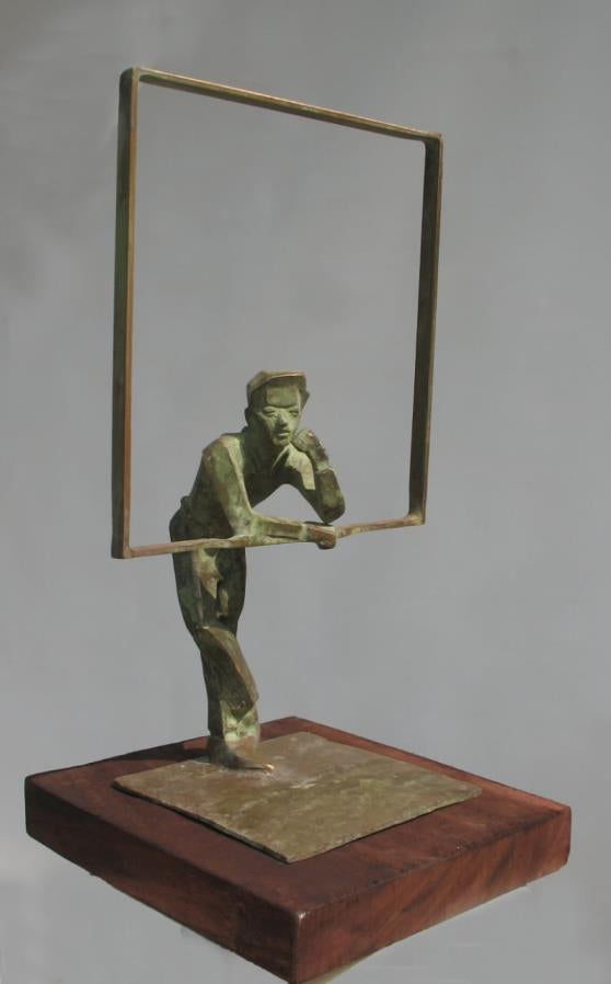 'Thinkar Man' figurative Brass, Metal sculpture by artist Rohan Sonavane, 18x10 inch, on brass, metal